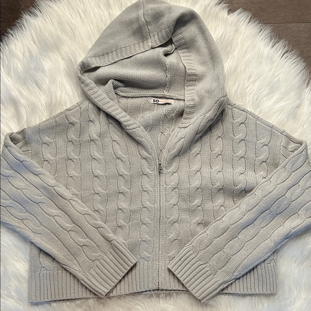 SO Women's Light Gray Hooded Cardigan